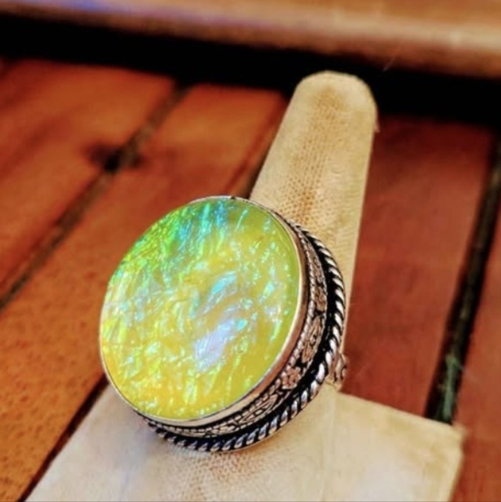 Opal Triplet Silver Statement Ring - image 4